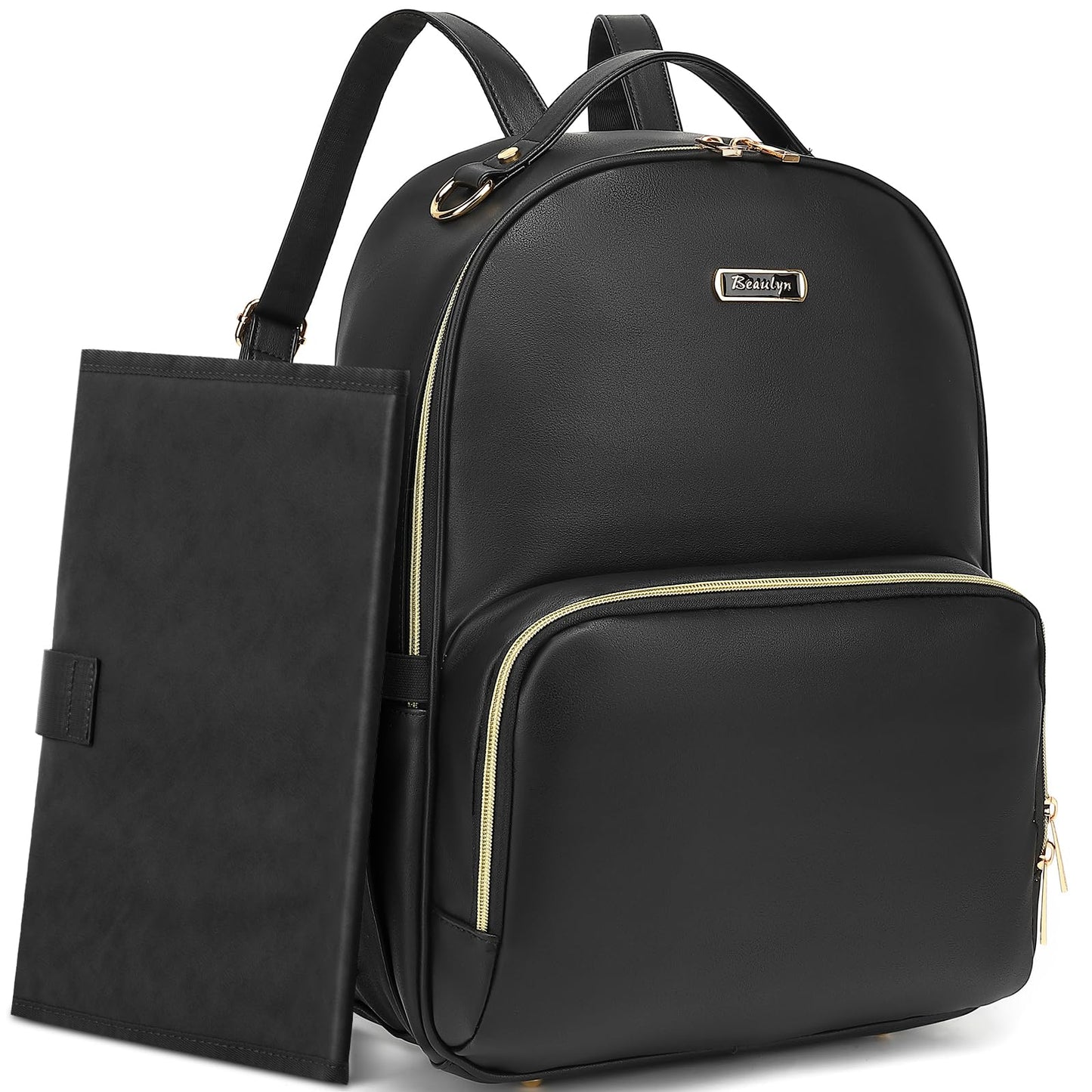 Leather Diaper Bag Backpack - Large Capacity Baby Essentials Travel Baby Bag with Changing Pad Multi function Waterproof Baby Bag with Adjustable Shoulder Strap & Stroller Straps